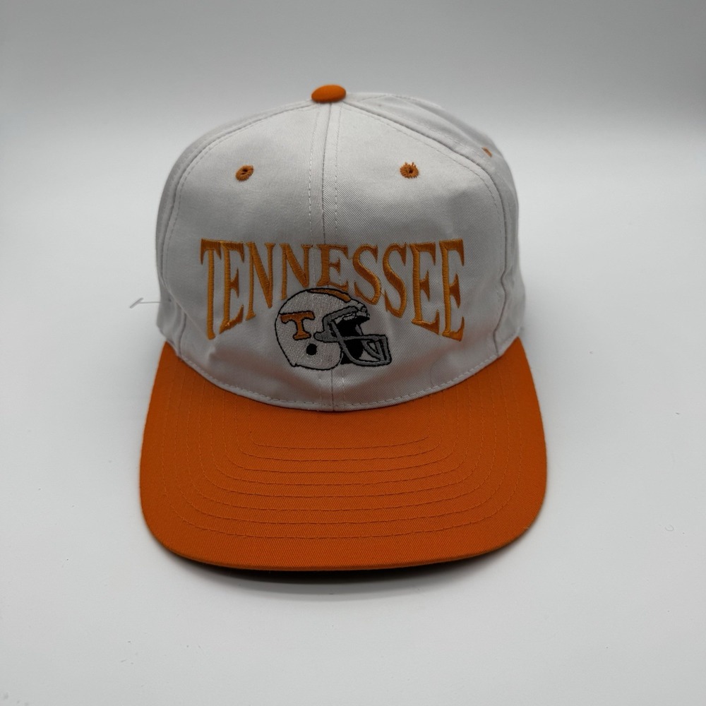 VTG 90s Tennessee Volunteers Snapback Hat Cap White Orange Football Helmet NCAA